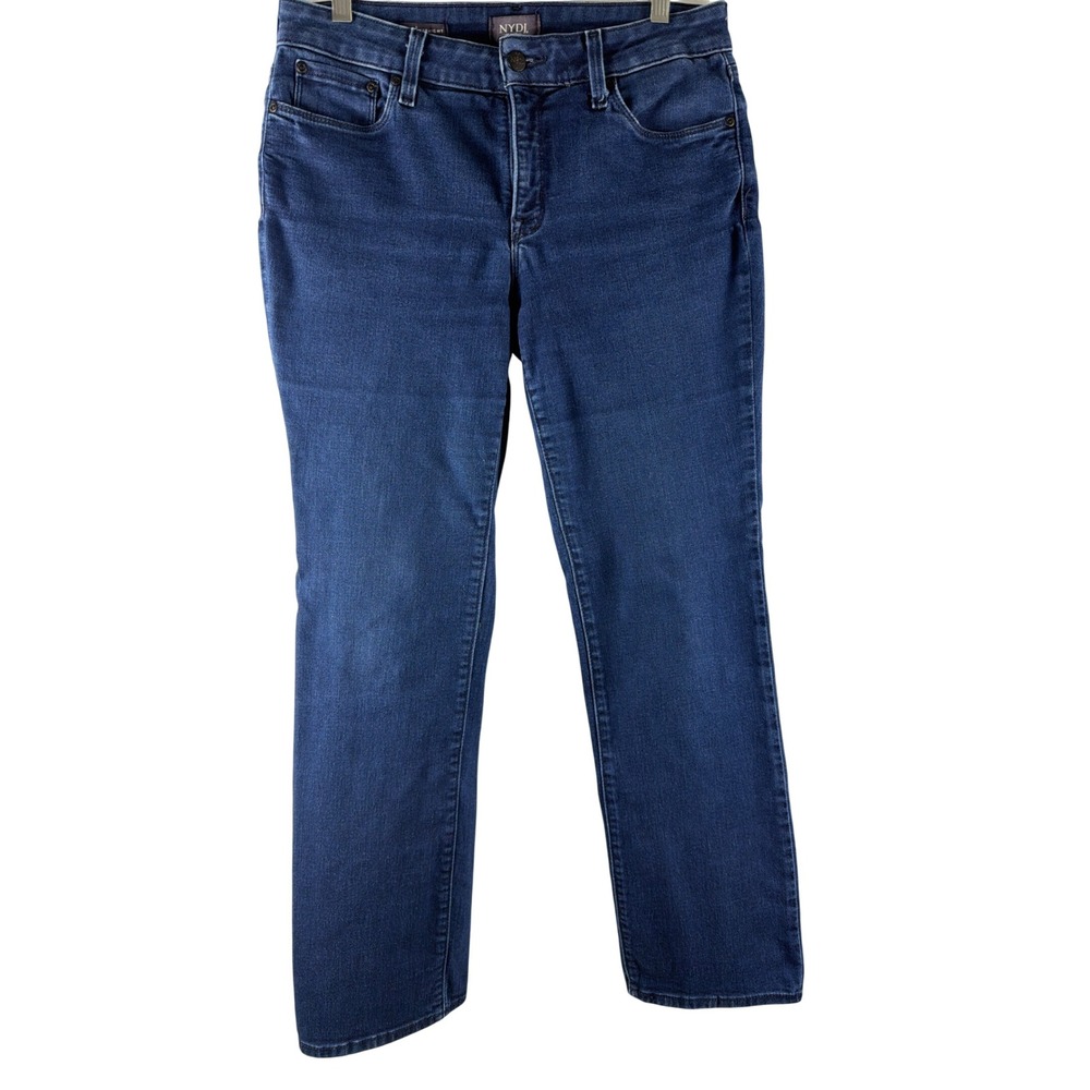 NYDJ Marilyn Straight Leg Jeans Dark Wash Blue Denim 10P PDNM2013 Lift Tuck